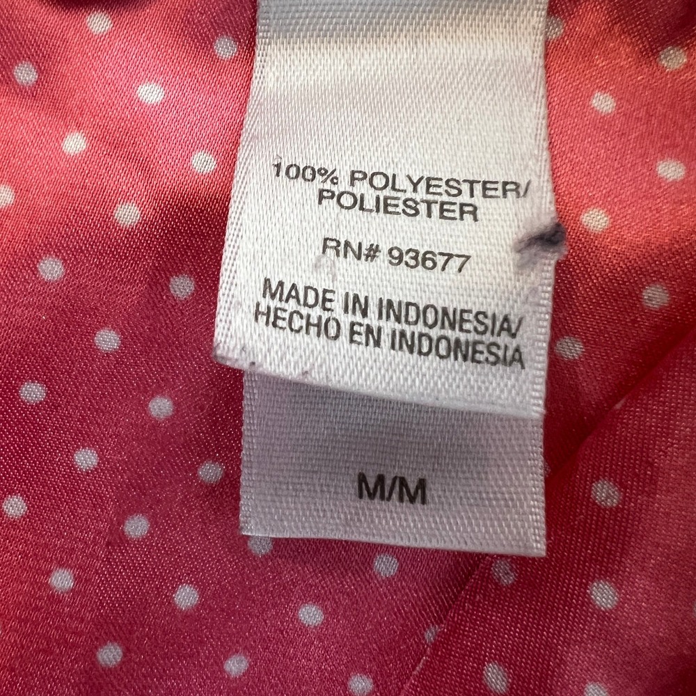 Vintage Adonna Pink White Polka Dot Satin Pajama Shirt Top Collared SS Women's M - Picture 5 of 6